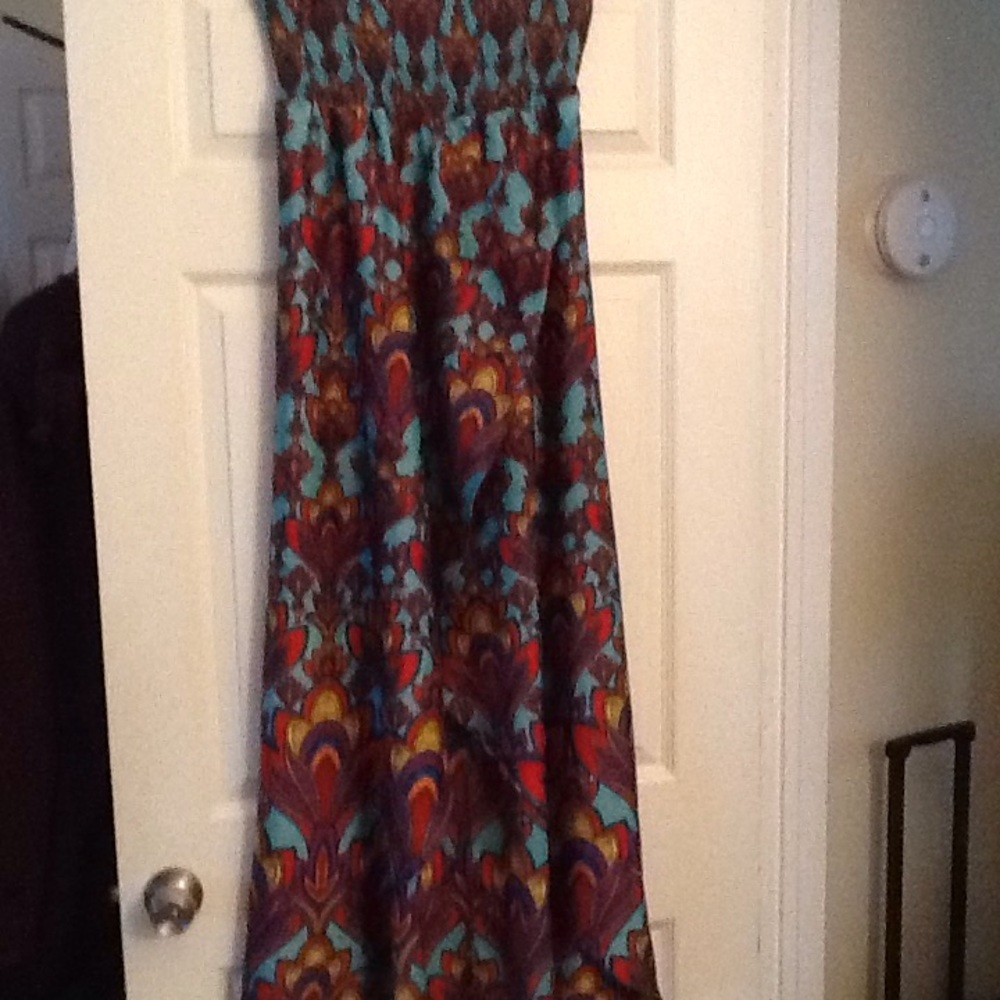 GORGEOUS! Boho Strapless Maxi Dress in Turquoise and Brown - Picture 2 of 6